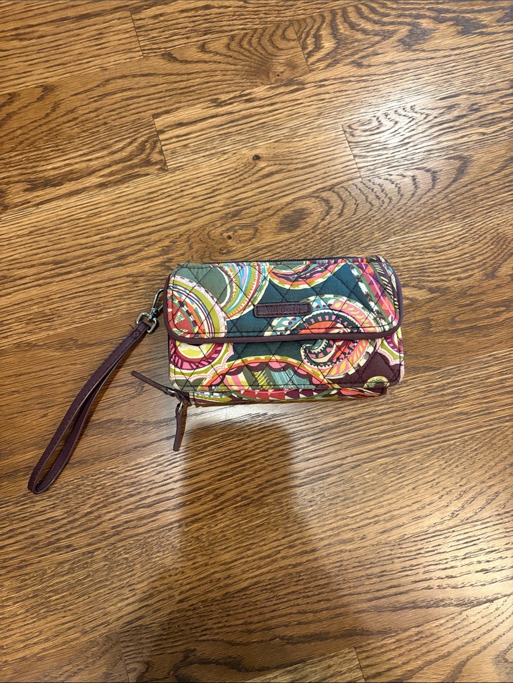 Vera Bradley Quilted Paisley Wristlet in Green, Purple, and Orange